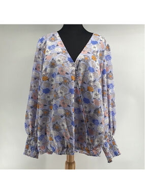Mellowday floral shirt blouse high low tunic stretch waist sz 2X plus size NWT